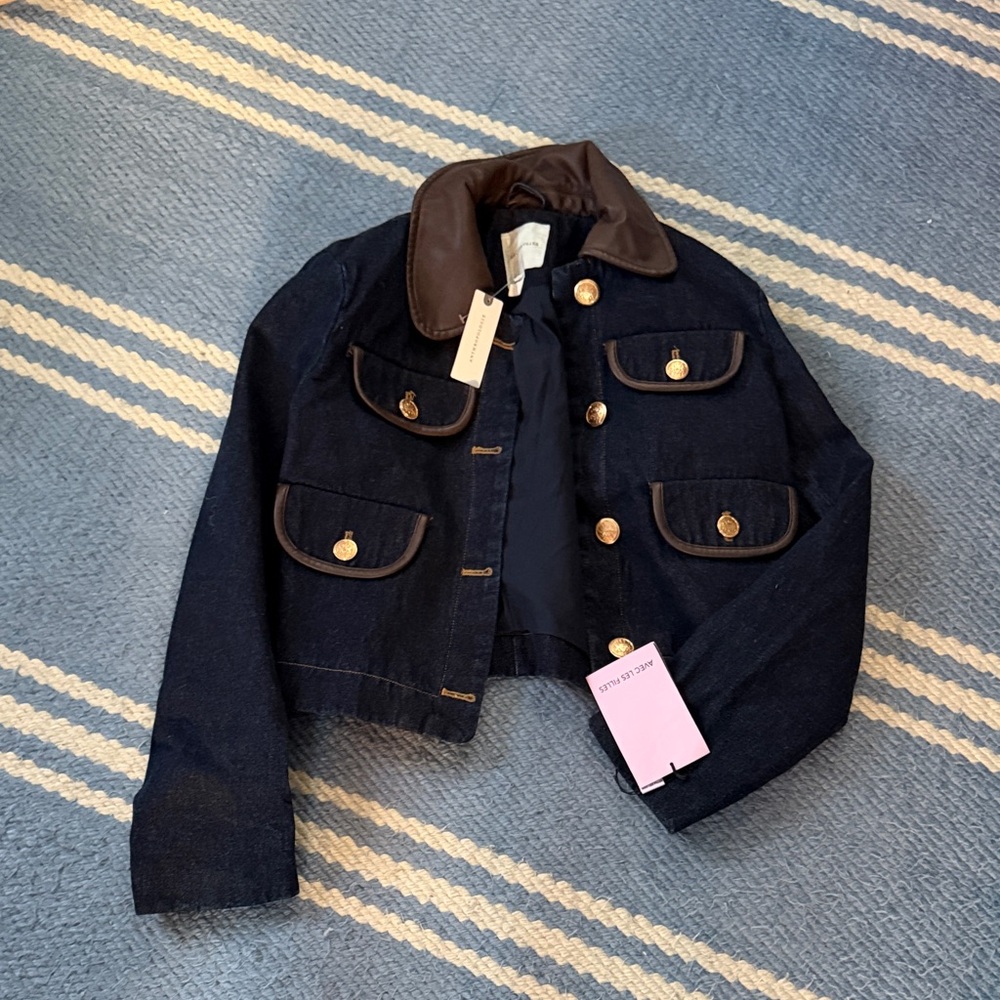 Avec les filles denim lady Jacket with Brown Trim - Designer Style